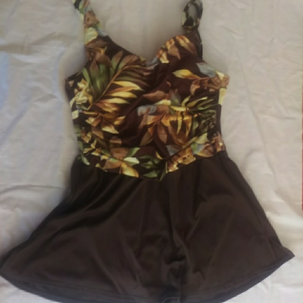 Swim brown tank dress padded with splits